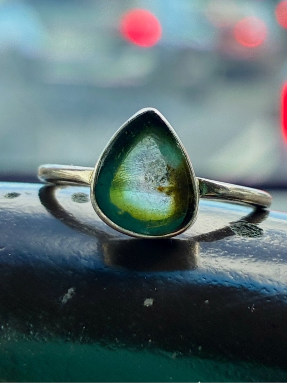 Solid sterling silver genuine tourmaline slice ring RARE!$899 from Hawaii!!